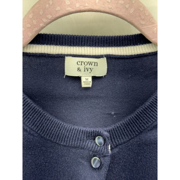 Crown & Ivy women’s medium navy button up sweater - Picture 2 of 7
